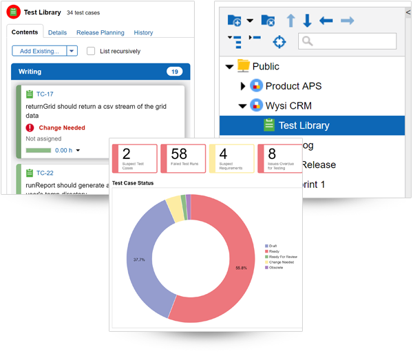 Testing management, screenshot in Helix ALM.